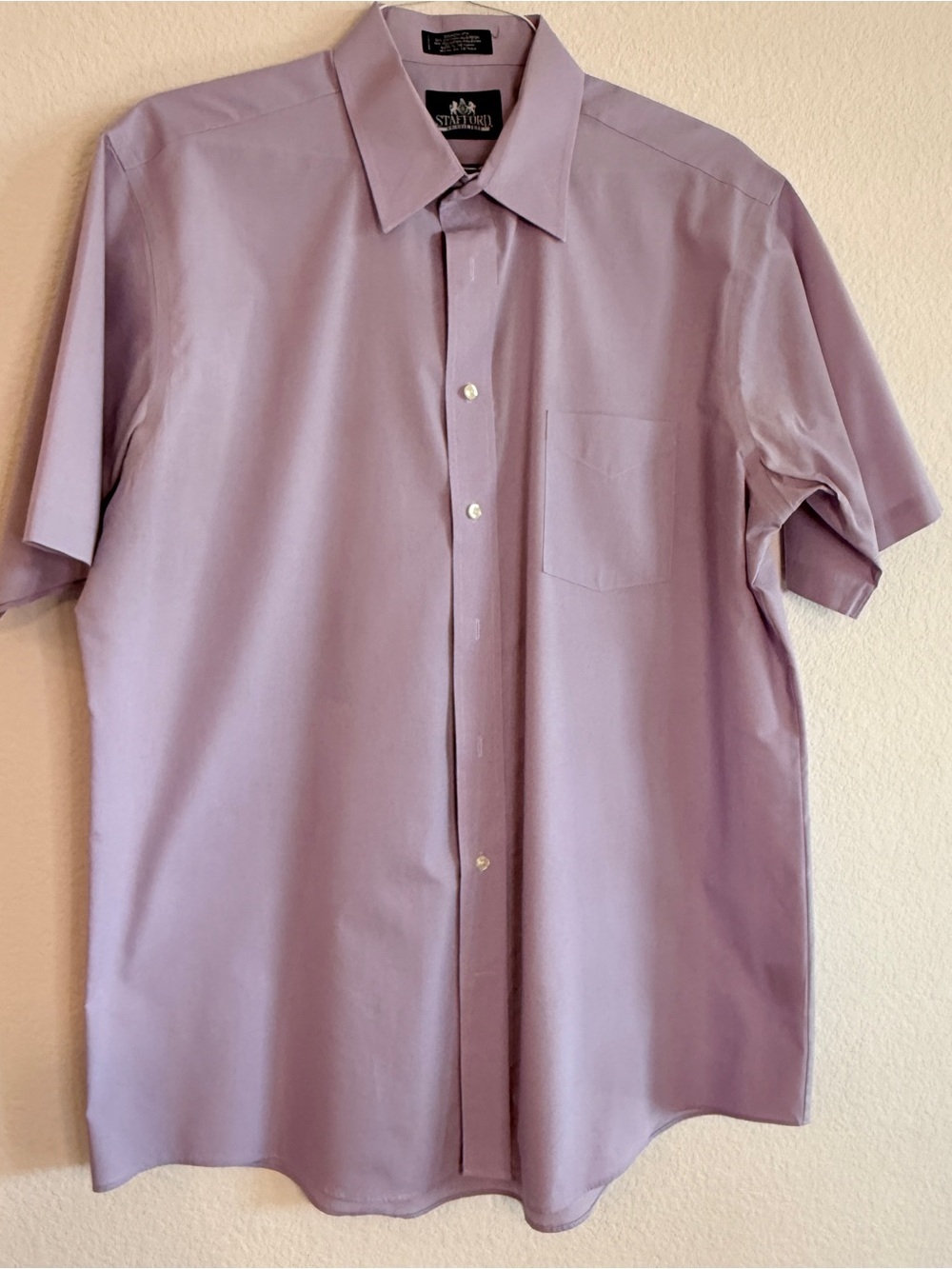 Stafford Wrinkle-Free Lavender Short Sleeve Dress Shirt Men’s 17 Classic